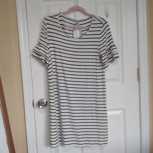 Striped T Shirt-Dress with Ruffle